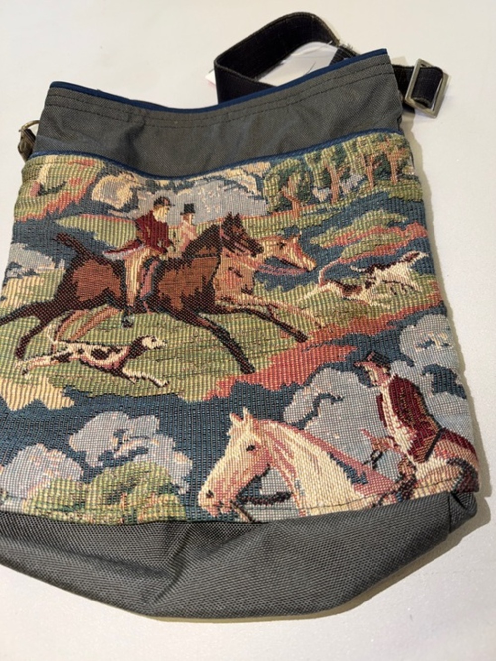 Handmade Lotus Tapestry Equestrian Crossbody Bag in Multi-Color